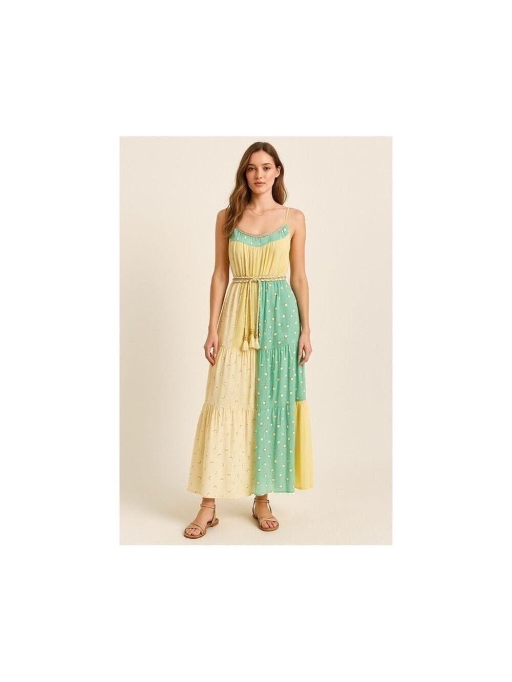 NWT High-End Boutique Maxi Dress w/ Gold Accents S/M Adjustable